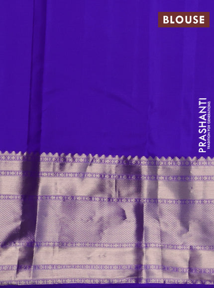 Pure kanchipuram silk saree blue with allover silver zari woven butta weaves and long rich zari woven border