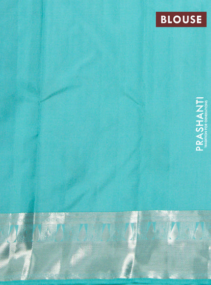 Pure kanchipuram silk saree blue and teal blue with allover silver zari woven 1000 butta weaves and rich zari woven border