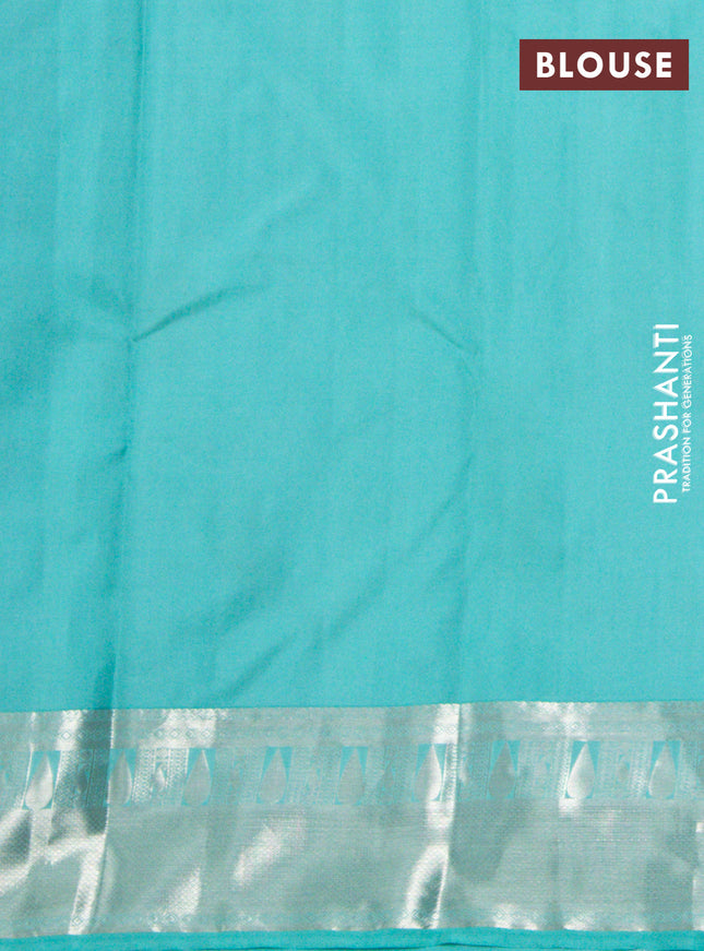 Pure kanchipuram silk saree blue and teal blue with allover silver zari woven 1000 butta weaves and rich zari woven border