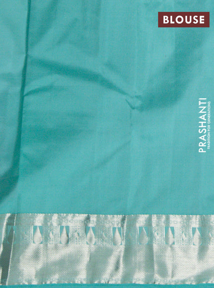 Pure kanchipuram silk saree lavender and teal blue with allover silver zari woven 1000 butta weaves and rich zari woven border