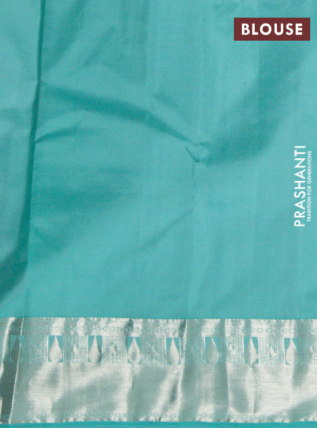 Pure kanchipuram silk saree lavender and teal blue with allover silver zari woven 1000 butta weaves and rich zari woven border