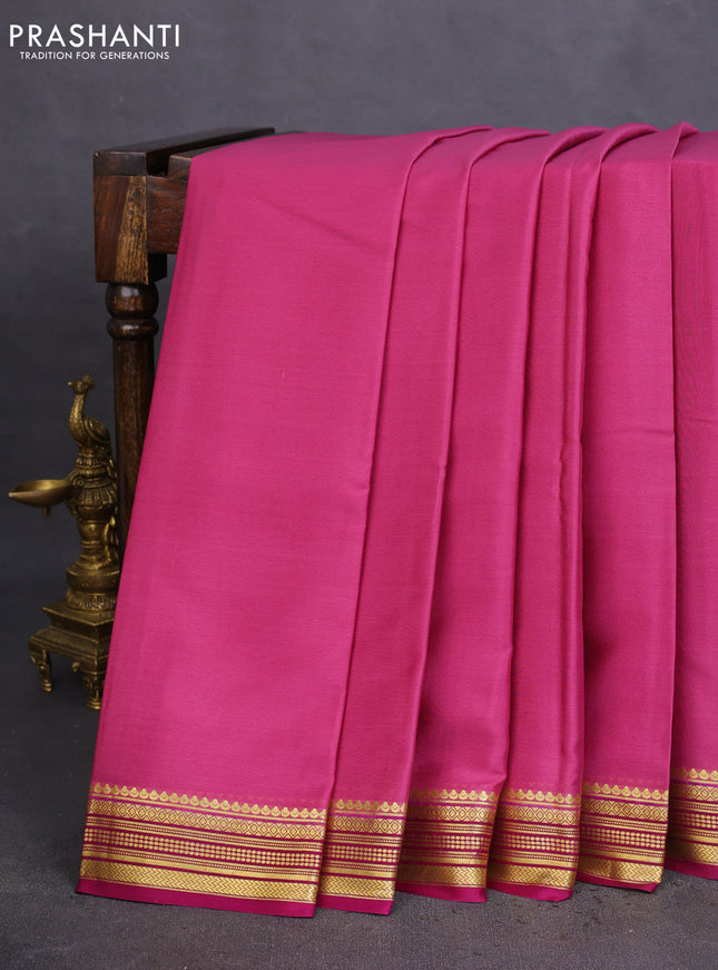 Pure mysore silk saree mauve pink and magenta pink with plain body and zari woven border