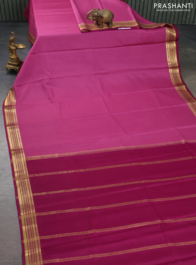 Pure mysore silk saree mauve pink and magenta pink with plain body and zari woven border