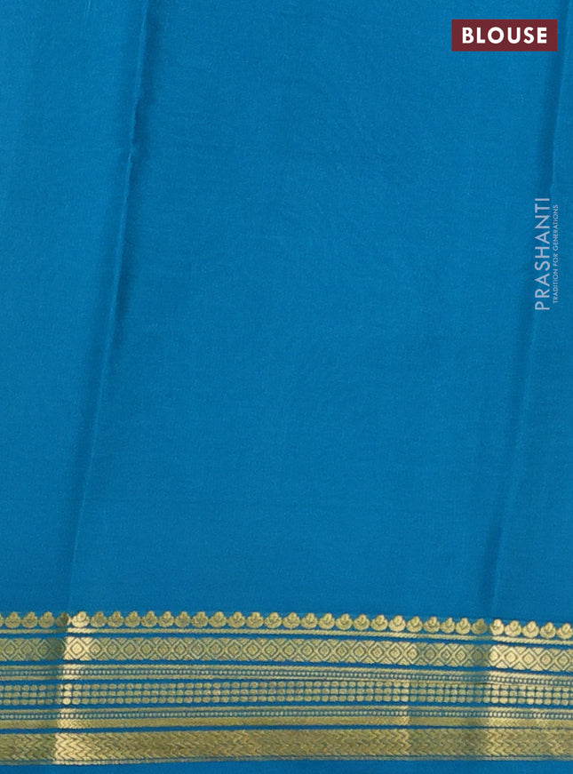 Pure mysore silk saree mango yellow and cs blue with plain body and zari woven border