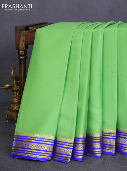 Pure mysore silk saree pista green and blue with plain body and zari woven border