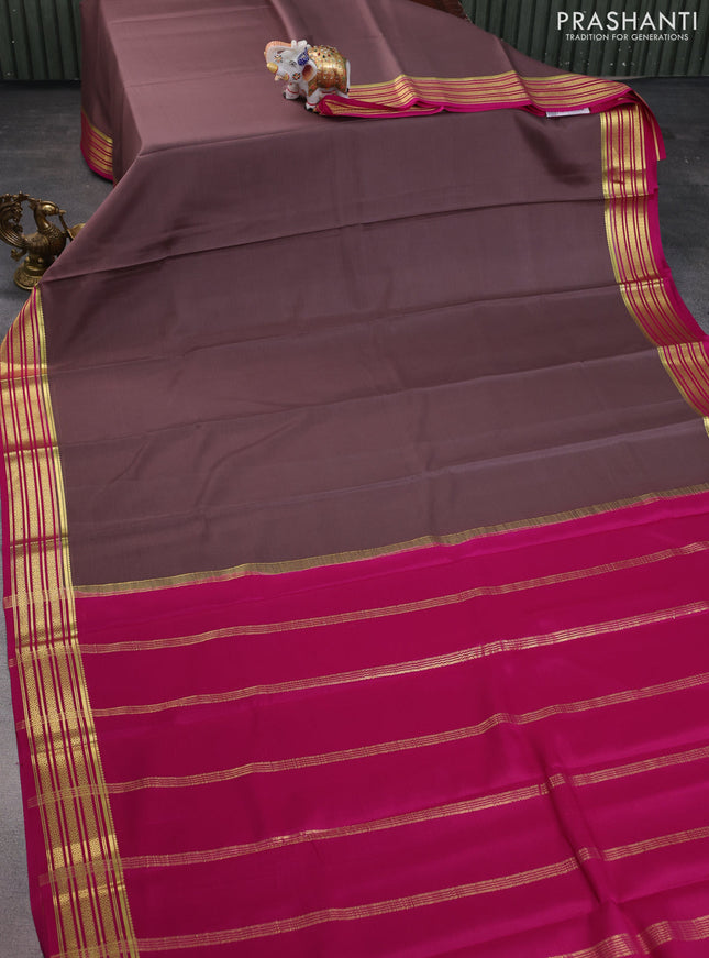 Pure mysore silk saree pastel brown and pink with plain body and zari woven border