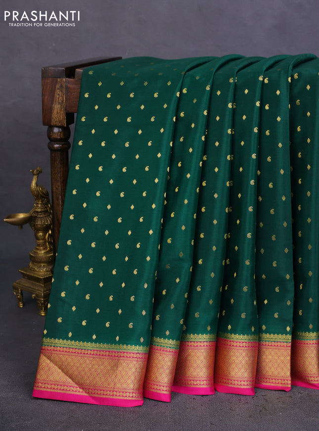 Pure mysore silk saree green and pink with allover zari woven buttas and zari woven border