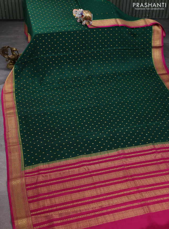 Pure mysore silk saree green and pink with allover zari woven buttas and zari woven border