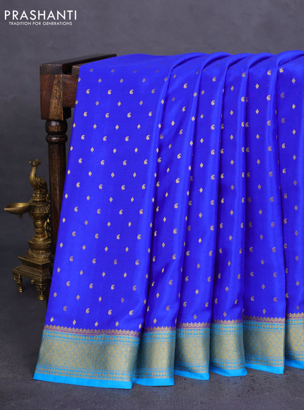 Pure mysore silk saree royal blue and cs blue with allover zari woven buttas and zari woven border