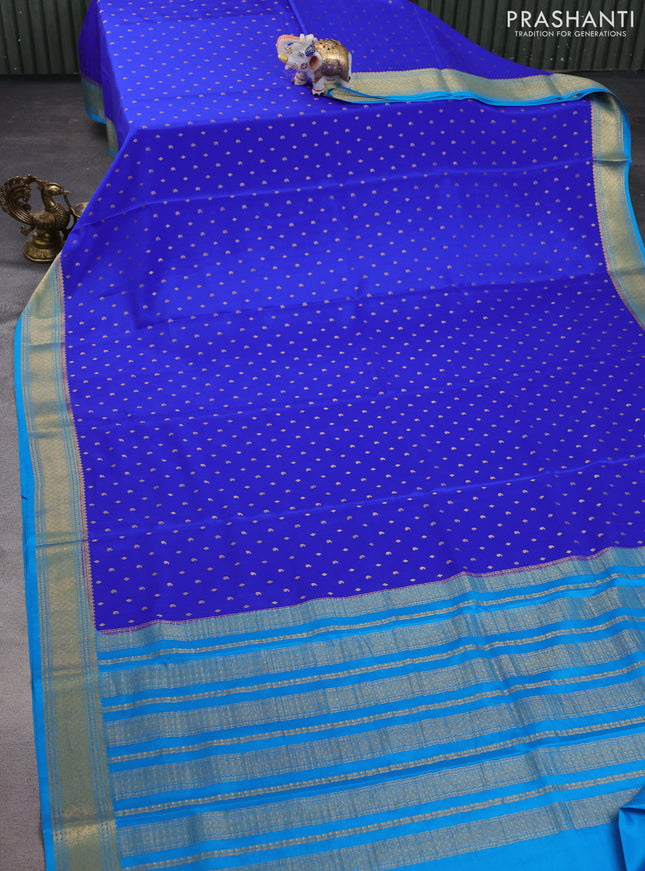 Pure mysore silk saree royal blue and cs blue with allover zari woven buttas and zari woven border