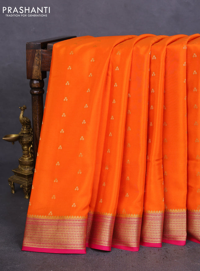 Pure mysore silk saree orange and pink with allover zari woven buttas and zari woven border