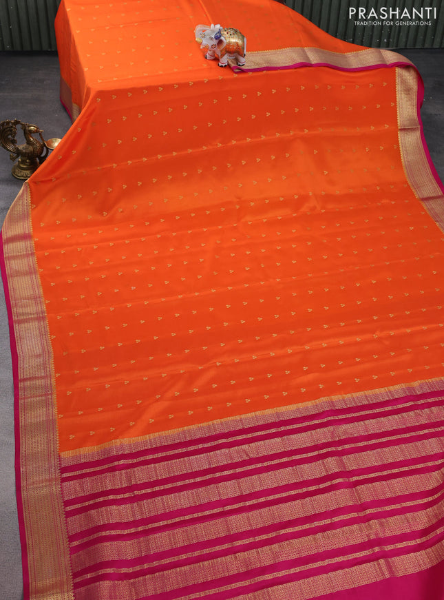Pure mysore silk saree orange and pink with allover zari woven buttas and zari woven border
