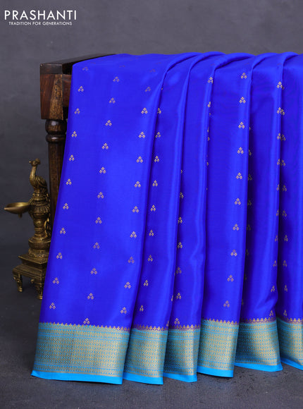 Pure mysore silk saree royal blue and light blue with allover zari woven buttas and zari woven border