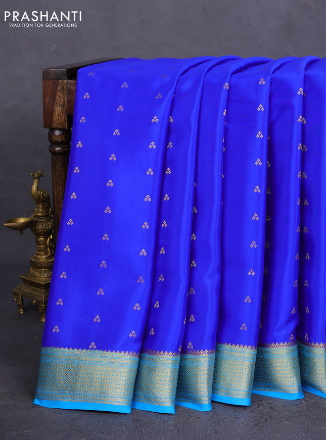 Pure mysore silk saree royal blue and light blue with allover zari woven buttas and zari woven border