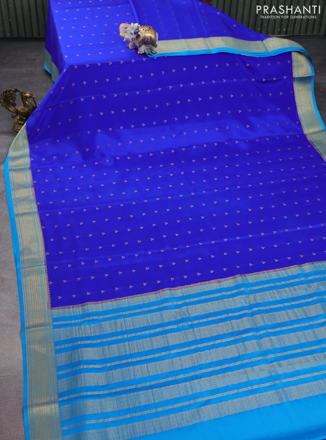 Pure mysore silk saree royal blue and light blue with allover zari woven buttas and zari woven border