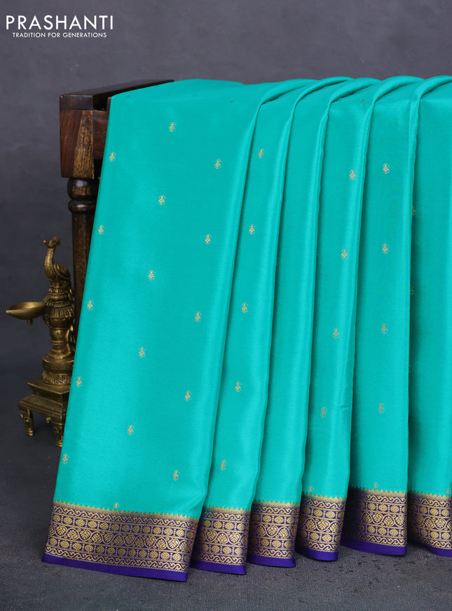 Pure mysore silk saree teal green and dark blue with allover zari woven buttas and zari woven border