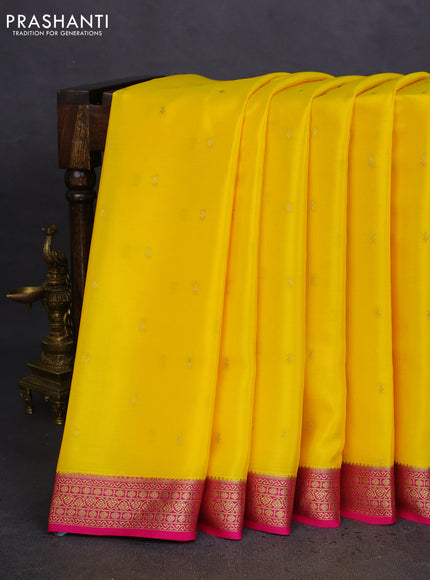 Pure mysore silk saree yellow and pink with allover zari woven buttas and zari woven border