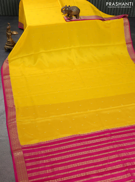 Pure mysore silk saree yellow and pink with allover zari woven buttas and zari woven border