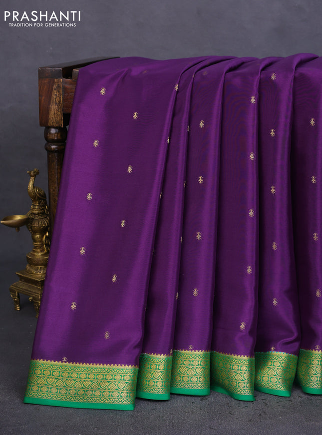 Pure mysore silk saree violet and green with allover zari woven buttas and zari woven border