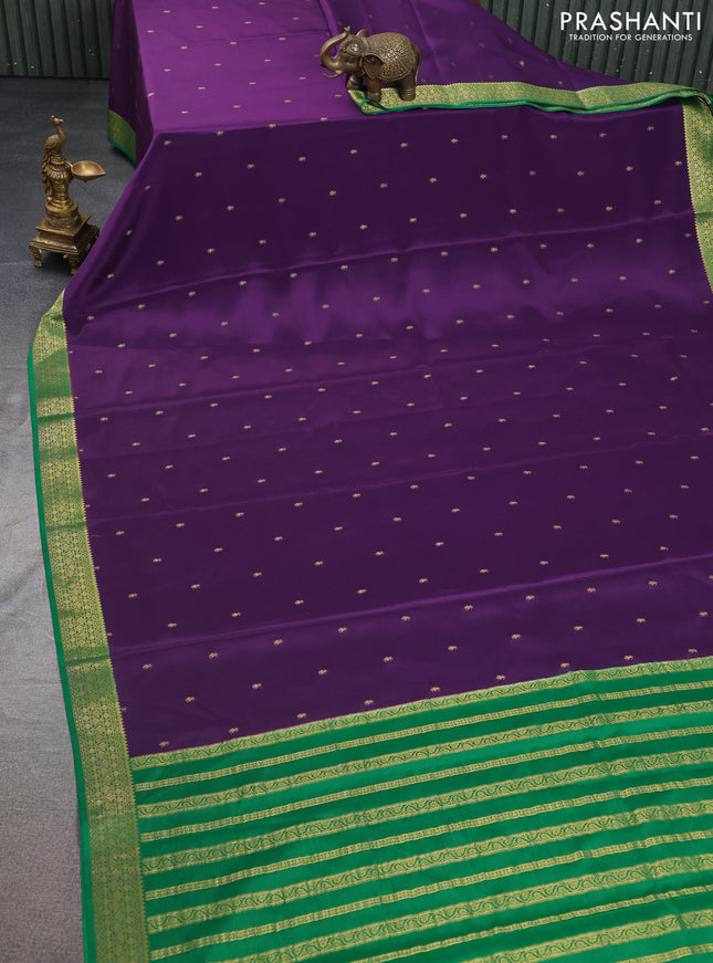 Pure mysore silk saree violet and green with allover zari woven buttas and zari woven border