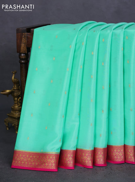 Pure mysore silk saree teal green and pink with allover zari woven buttas and zari woven border