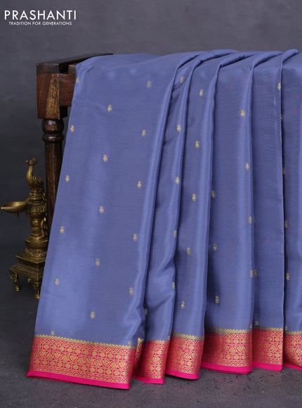 Pure mysore silk saree grey and pink with allover zari woven buttas and zari woven border