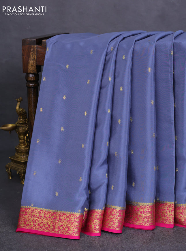Pure mysore silk saree grey and pink with allover zari woven buttas and zari woven border