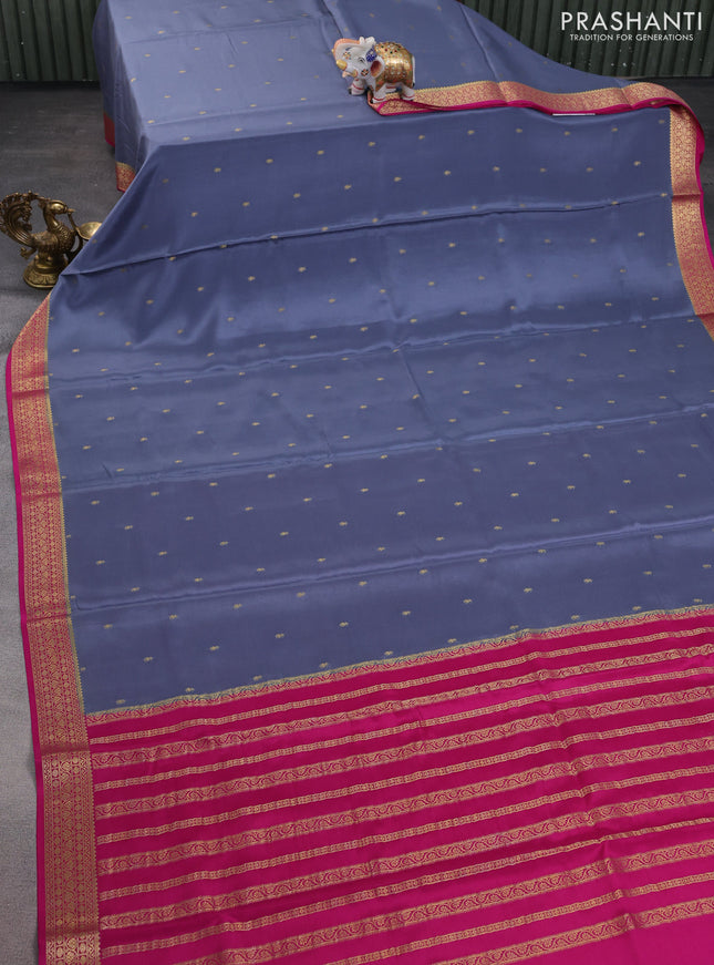 Pure mysore silk saree grey and pink with allover zari woven buttas and zari woven border
