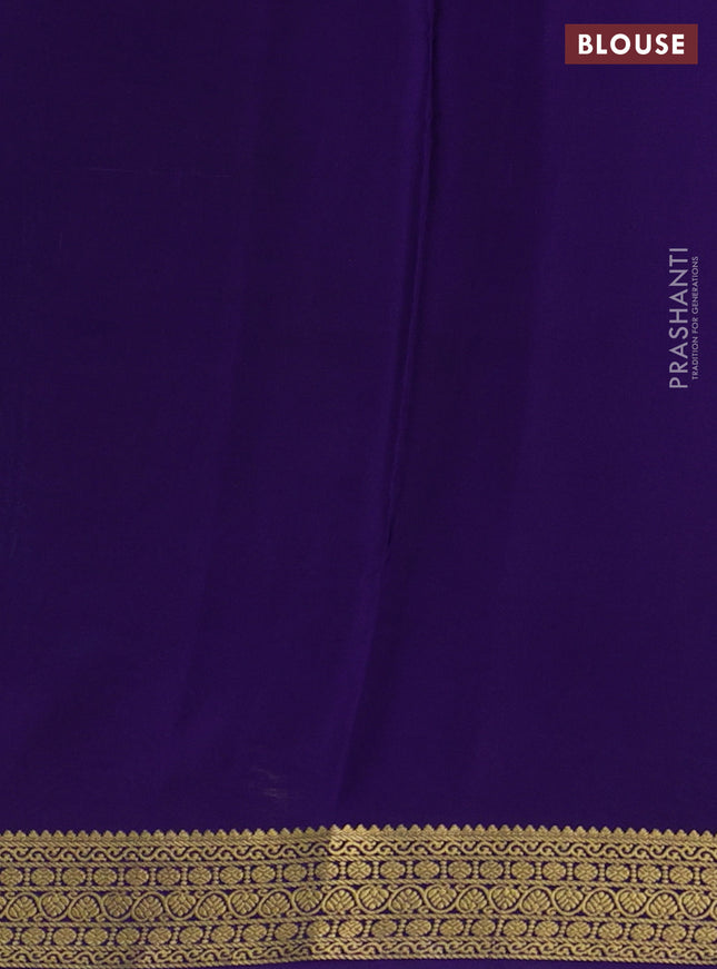 Pure mysore silk saree teal blue and violet with allover zari woven buttas and zari woven border