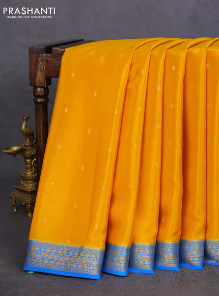 Pure mysore silk saree yellow and cs blue with zari woven buttas and zari woven border