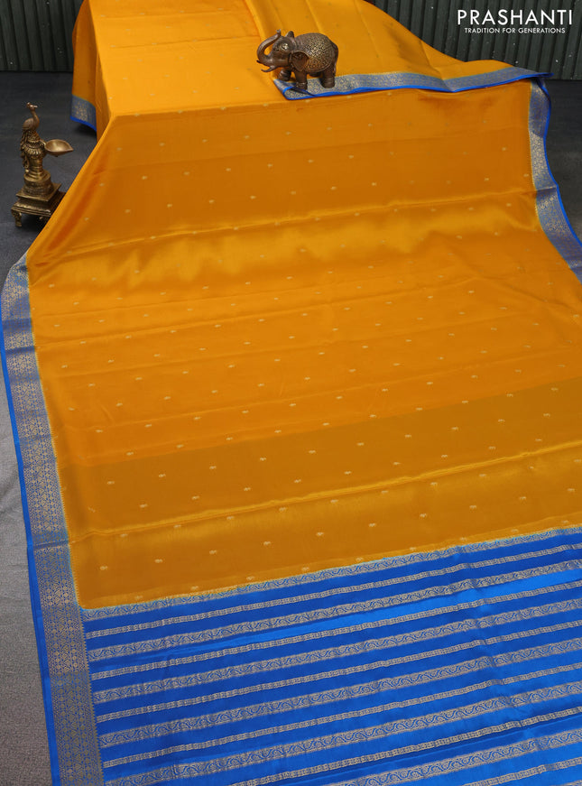 Pure mysore silk saree yellow and cs blue with zari woven buttas and zari woven border
