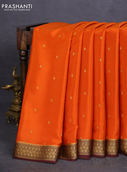 Pure mysore silk saree orange and coffee brown with allover zari woven buttas and zari woven border