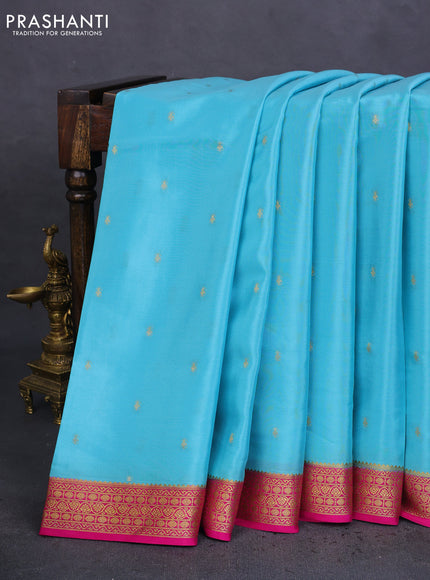 Pure mysore silk saree light blue and pink with allover zari woven buttas and zari woven border