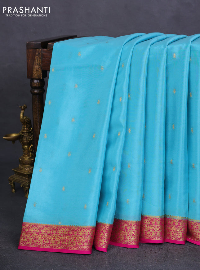 Pure mysore silk saree light blue and pink with allover zari woven buttas and zari woven border