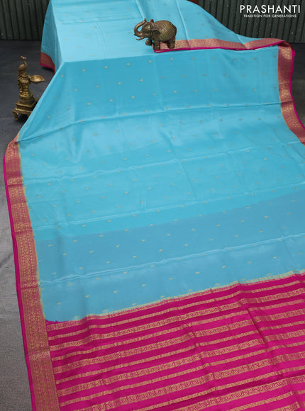 Pure mysore silk saree light blue and pink with allover zari woven buttas and zari woven border