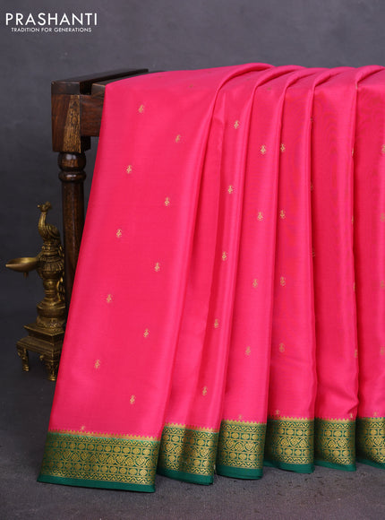 Pure mysore silk saree pink and green with allover zari woven buttas and zari woven border
