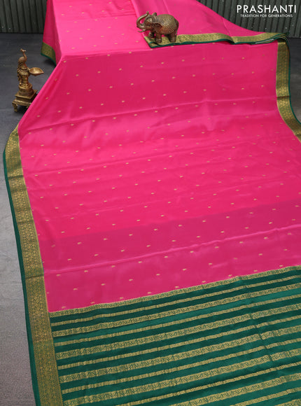 Pure mysore silk saree pink and green with allover zari woven buttas and zari woven border