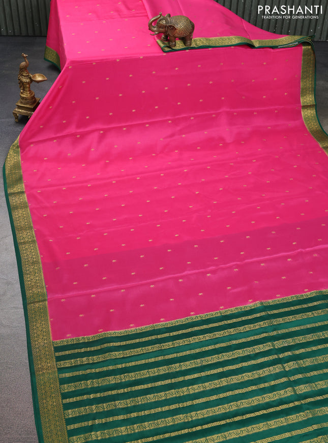 Pure mysore silk saree pink and green with allover zari woven buttas and zari woven border