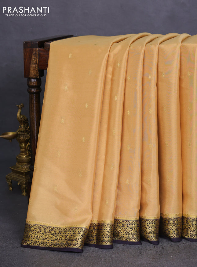 Pure mysore silk saree sandal and black with allover zari woven buttas and zari woven border