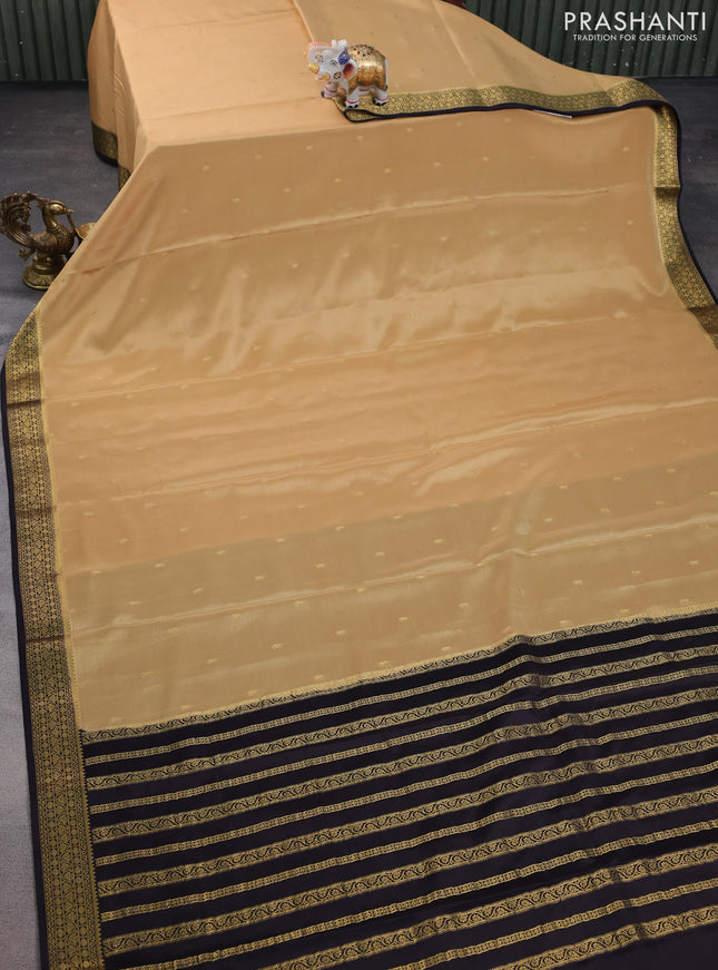 Pure mysore silk saree sandal and black with allover zari woven buttas and zari woven border