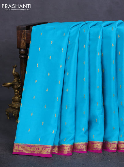 Pure mysore silk saree light blue and pink with allover zari woven buttas and zari woven border