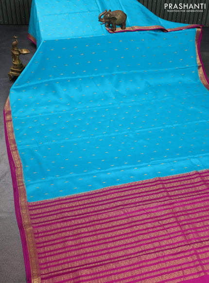 Pure mysore silk saree light blue and pink with allover zari woven buttas and zari woven border