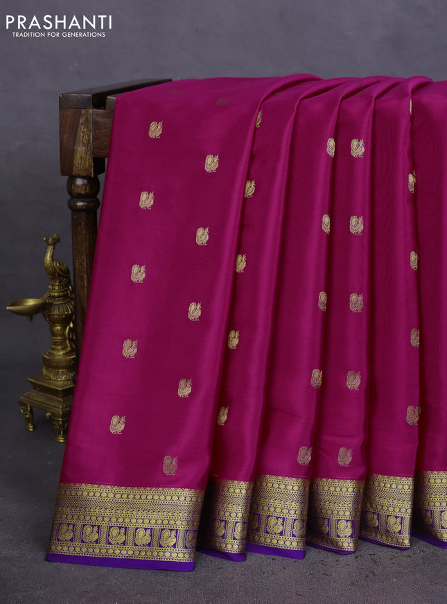 Pure mysore silk saree pink and violet with allover zari woven annam buttas and zari woven border