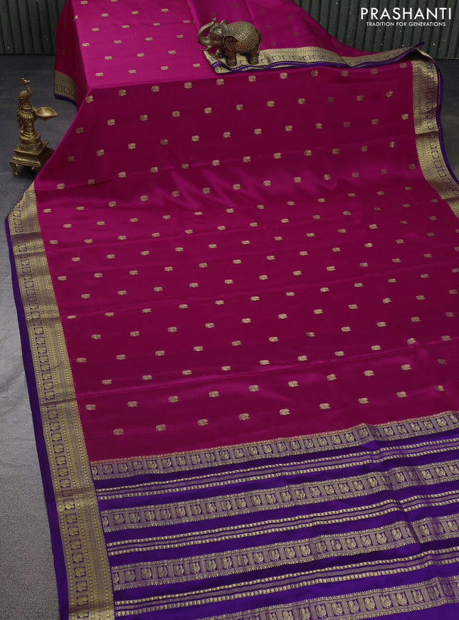 Pure mysore silk saree pink and violet with allover zari woven annam buttas and zari woven border