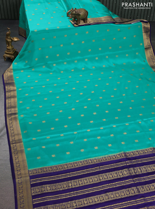 Pure mysore silk saree teal green and blue with allover zari woven annam buttas and zari woven border