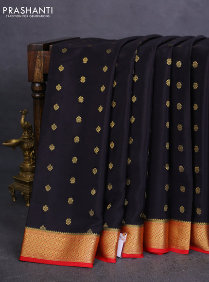Pure mysore silk saree black and red with allover zari woven buttas and zari woven border