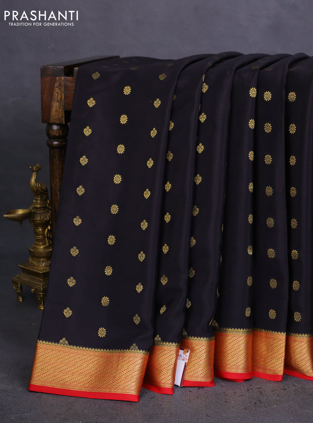 Pure mysore silk saree black and red with allover zari woven buttas and zari woven border