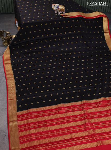 Pure mysore silk saree black and red with allover zari woven buttas and zari woven border