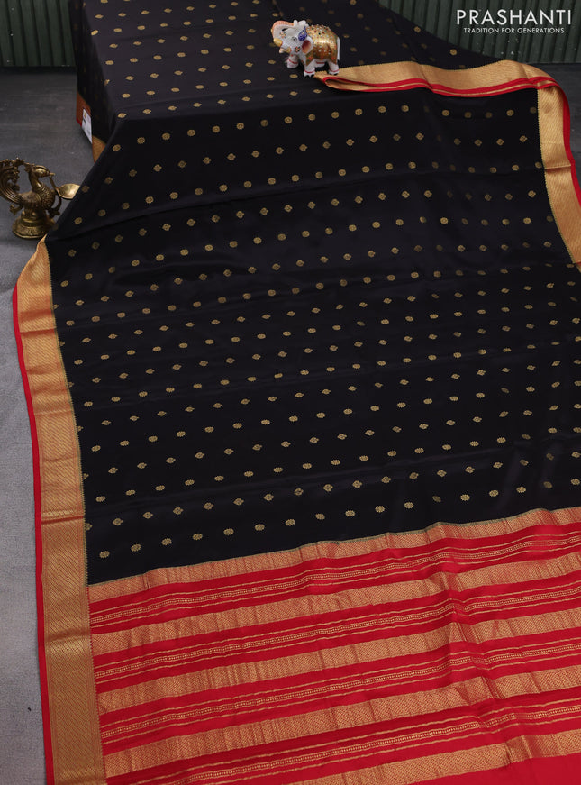Pure mysore silk saree black and red with allover zari woven buttas and zari woven border