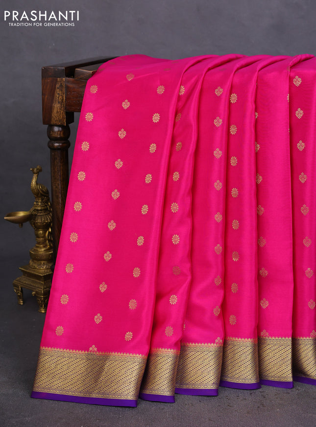 Pure mysore silk saree pink and violet with allover zari woven buttas and zari woven border